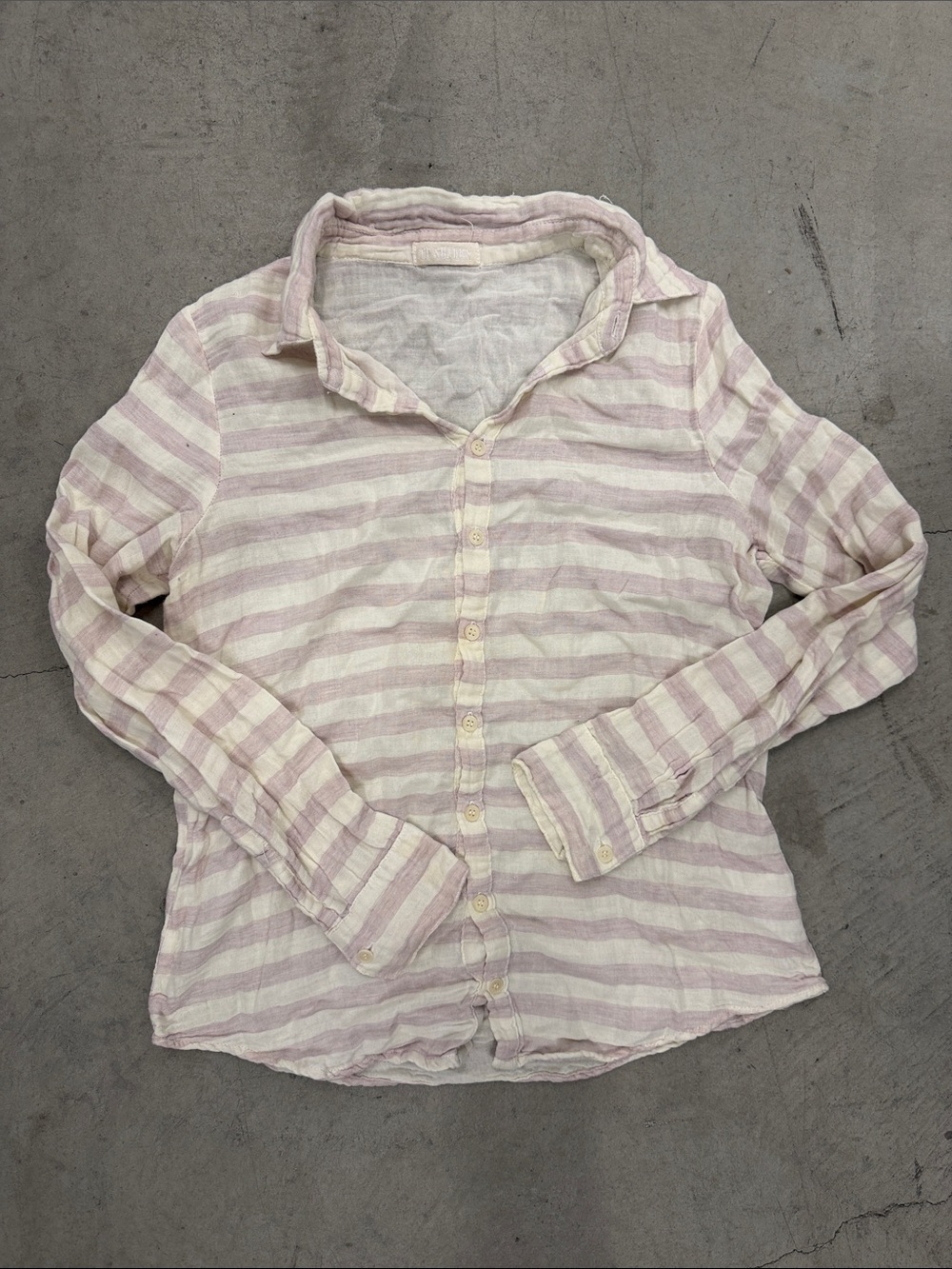 Anthropologie Cream & Pink Horizontal Striped Long Sleeve Button Up